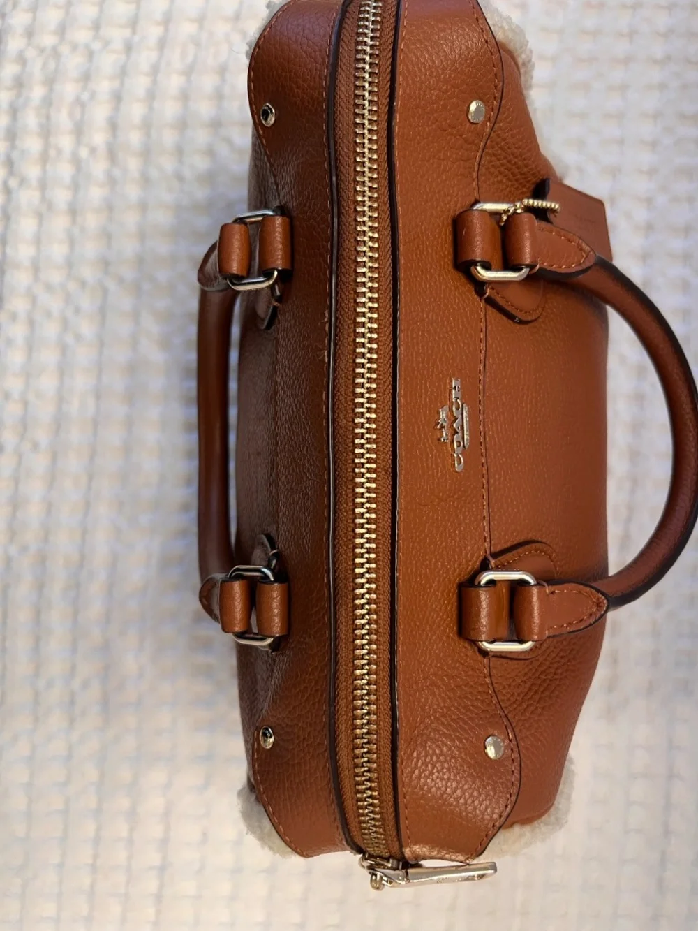 Coach Mini Bennett Satchel Brown Leather Cream Shearling Panels Hang Tag EUC - Picture 11 of 13